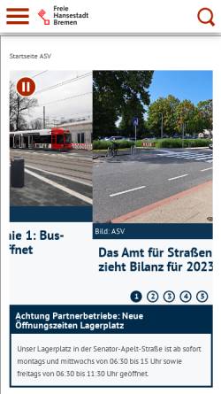 Vorschau der mobilen Webseite www.asv-bremen.de, Amt für Straßen und Verkehr