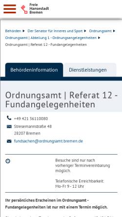 Vorschau der mobilen Webseite service.bremen.de, Fundamt