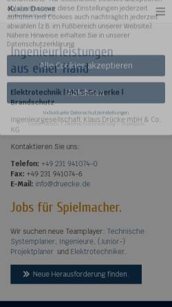 Vorschau der mobilen Webseite www.druecke.de, Klaus Drücke Ingenieurgesellschaft mbH & Co.KG