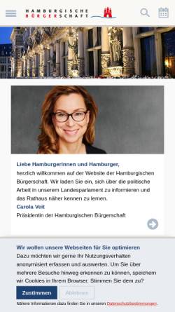 Vorschau der mobilen Webseite www.hamburgische-buergerschaft.de, Hamburgische Bürgerschaft