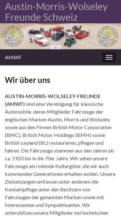 Vorschau der mobilen Webseite www.amwf.ch, Austin - Morris - Wolseley Freunde Schweiz