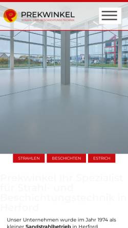 Vorschau der mobilen Webseite www.prekwinkel-herford.de, Prekwinkel Strahl- und Beschichtungstechnik GmbH