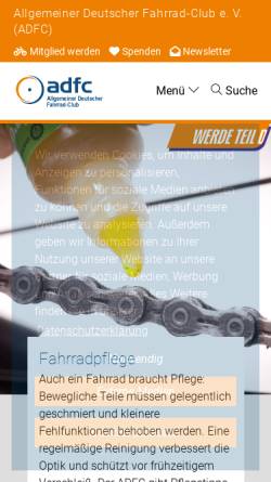 Vorschau der mobilen Webseite www.adfc.de, Allgemeiner Deutscher Fahrrad-Club e.V.