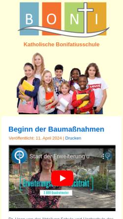 Vorschau der mobilen Webseite www.bonifatiusschule.de, Bonifatiusschule Wilhelmsburg