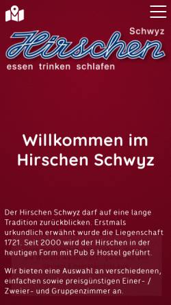 Vorschau der mobilen Webseite hirschen-schwyz.ch, Backpackers Hotel Hirschen