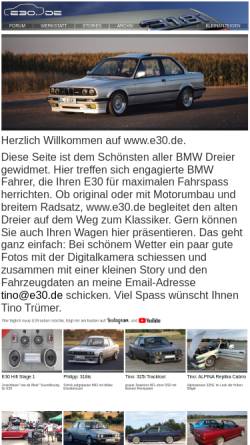 Vorschau der mobilen Webseite www.e30.de, BMW E30 Tuning Seite