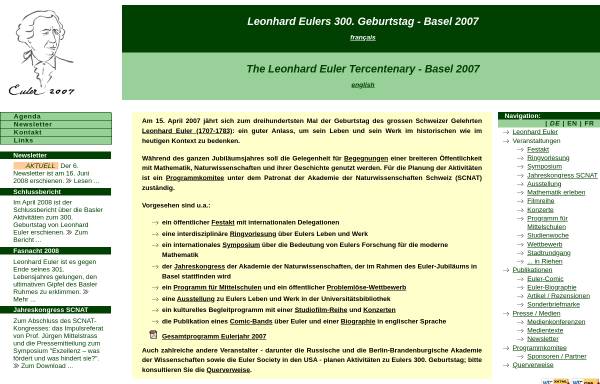 Vorschau von www.euler-2007.ch, Leonhard Eulers 300. Geburtstag