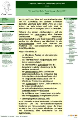 Vorschau der mobilen Webseite www.euler-2007.ch, Leonhard Eulers 300. Geburtstag