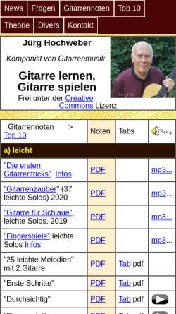 Vorschau der mobilen Webseite www.hochweber.ch, Gitarre-Noten Jürg Hochweber