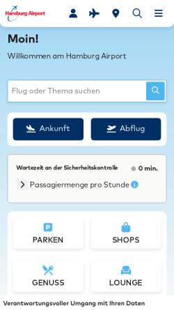 Vorschau der mobilen Webseite www.hamburg-airport.de, Flughafen Hamburg