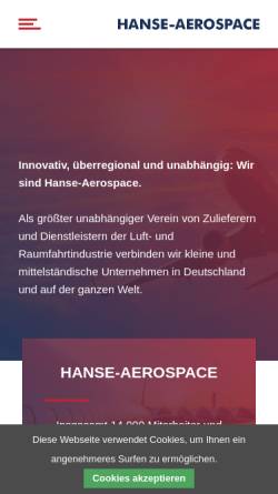 Vorschau der mobilen Webseite www.hanse-aerospace.net, Hanse Aerospace e.V.