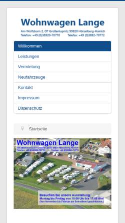 Vorschau der mobilen Webseite www.wohnwagen-lange.de, Wohnwagen Lange