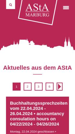 Vorschau der mobilen Webseite www.asta-marburg.de, Allgemeiner Studierendensausschuss (AStA)