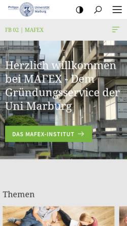 Vorschau der mobilen Webseite www.uni-marburg.de, Marburger Förderzentrum für Existenzgründer aus der Universität (Mafex)