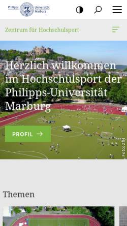 Vorschau der mobilen Webseite www.uni-marburg.de, Zentrum für Hochschulsport (ZfH) der Philipps-Universität Marburg