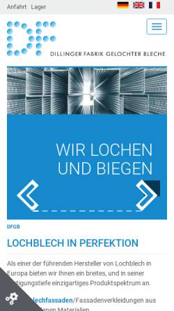 Vorschau der mobilen Webseite www.dfgb.de, Dillinger Fabrik gelochter Bleche GmbH