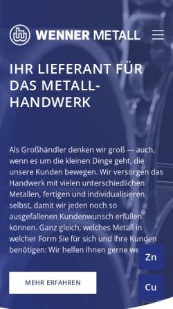 Vorschau der mobilen Webseite www.heinrich-wenner.de, Heinrich Wenner, Metallwaren