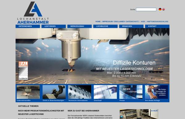 Vorschau von www.aherhammer.de, Lochanstalt Aherhammer Stahlschmidt & Flender GmbH