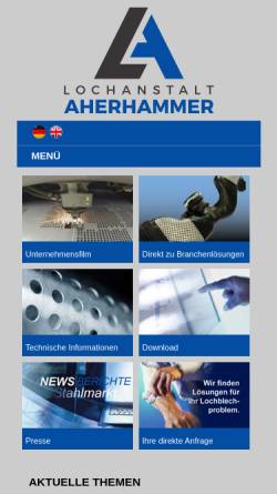 Vorschau der mobilen Webseite www.aherhammer.de, Lochanstalt Aherhammer Stahlschmidt & Flender GmbH