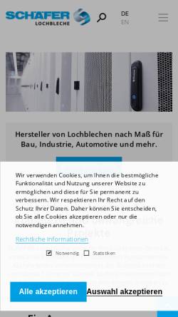 Vorschau der mobilen Webseite www.schaefer-lochbleche.de, Schäfer Lochbleche GmbH & Co. KG