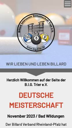 Vorschau der mobilen Webseite www.big-trier.de, Billard-Interessen-Gemeinschaft B.I.G. Trier e.V.