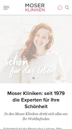 Vorschau der mobilen Webseite www.moser-kliniken.de, Moser Medical Group Gesellschaft für kosmetische Haarchirurgie und ästhetisch-plastische Chirurgie mbH