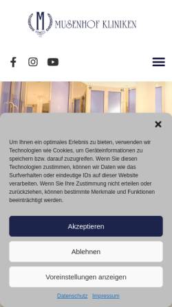Vorschau der mobilen Webseite www.musenhof-kliniken.de, Musenhof Kliniken
