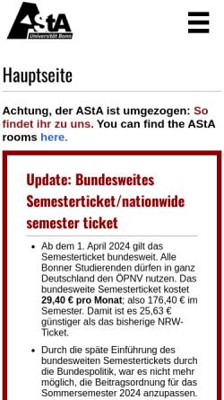 Vorschau der mobilen Webseite www.asta-bonn.de, AStA der Universität Bonn