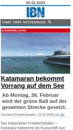 Vorschau der mobilen Webseite www.ibn-online.de, IBN-Online - Wassersportmagazin am Bodensee