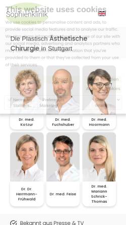 Vorschau der mobilen Webseite www.sophienklinik-stuttgart.de, Sophienklinik Stuttgart - Fachklinik für Plastisch-Ästhetische Chirurgie