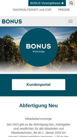 Vorschau der mobilen Webseite www.bonusvorsorge.at, Bonus Vorsorgekasse AG