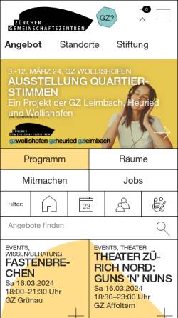 Vorschau der mobilen Webseite www.gz-zh.ch, Geschäftsstelle Zürcher Gemeinschaftszentren