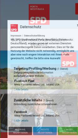 Vorschau der mobilen Webseite spdpw.de, SPD Porta Westfalica
