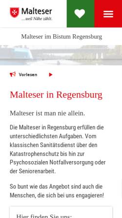 Vorschau der mobilen Webseite www.malteser-regensburg.de, Malteser Hilfsdienst e.V., Kreisgeschäftsstelle Regensburg