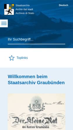 Vorschau der mobilen Webseite www.staatsarchiv.gr.ch, Graubünden, Staatsarchiv