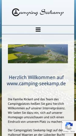 Vorschau der mobilen Webseite www.camping-seekamp.de, Camping Seekamp Klaus Rickert