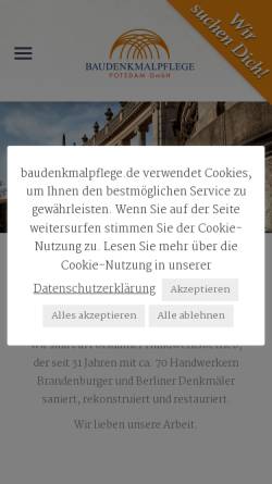Vorschau der mobilen Webseite www.baudenkmalpflege.de, Baudenkmalpflege Roland Schulze GmbH