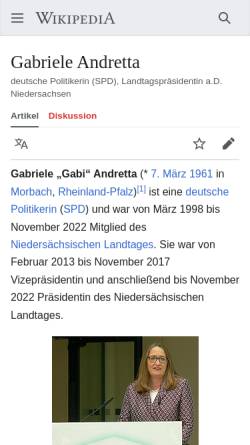 Vorschau der mobilen Webseite www.gabriele-andretta.de, Andretta, Dr. Gabriele (MdL)