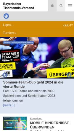 Vorschau der mobilen Webseite www.bttv.de, Bayerischer Tischtennisverband