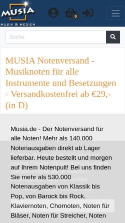 Vorschau der mobilen Webseite www.musia-shop.de, Musia International Musikalien-Handelsgesellschaft Ehrlich GmbH & Co. KG
