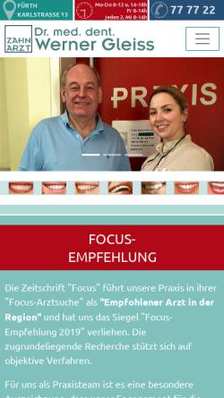Vorschau der mobilen Webseite www.zahnarzt-drgleiss.de, Dr. med. Petra Gleiss