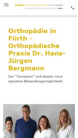 Vorschau der mobilen Webseite www.tennisarm.de, Orthopädische Praxis Dr. Bergmann