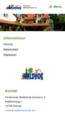 Vorschau der mobilen Webseite waldhofzootzen.de, Waldschule Waldhof Zootzen