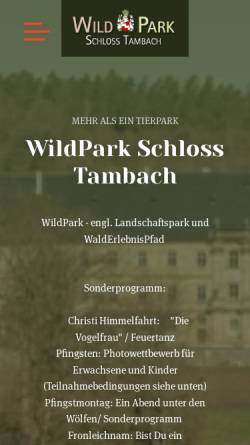 Vorschau der mobilen Webseite www.wildpark-tambach.de, Wildpark Schloss Tambach