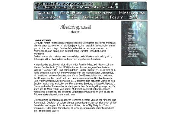 Vorschau von www.mononokefans.de, Myloks Mononoke Fansite