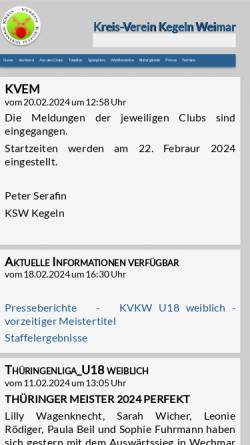 Vorschau der mobilen Webseite www.kegeln-weimar.de, Kreis-Verein Kegeln Weimar e.V.