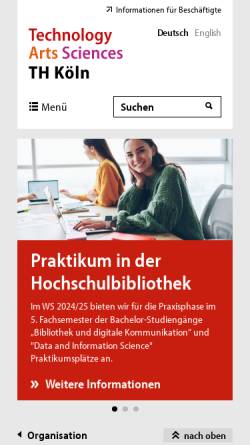 Vorschau der mobilen Webseite www.bibl.fh-koeln.de, FH Köln, Hochschulbibliothek