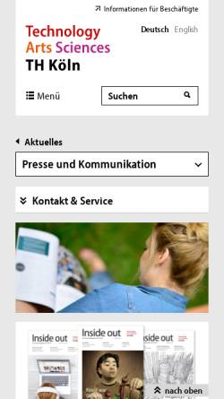 Vorschau der mobilen Webseite www.presse.fh-koeln.de, FH Köln, Hochschulreferat Kommunikation und Marketing