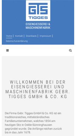 Vorschau der mobilen Webseite www.tigges.com, Gebr. Tigges GmbH & Co. KG