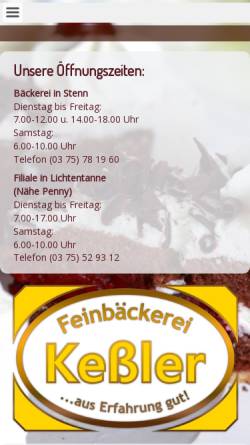Vorschau der mobilen Webseite www.feinbaeckerei-kessler.de, Feinbäckerei Kessler